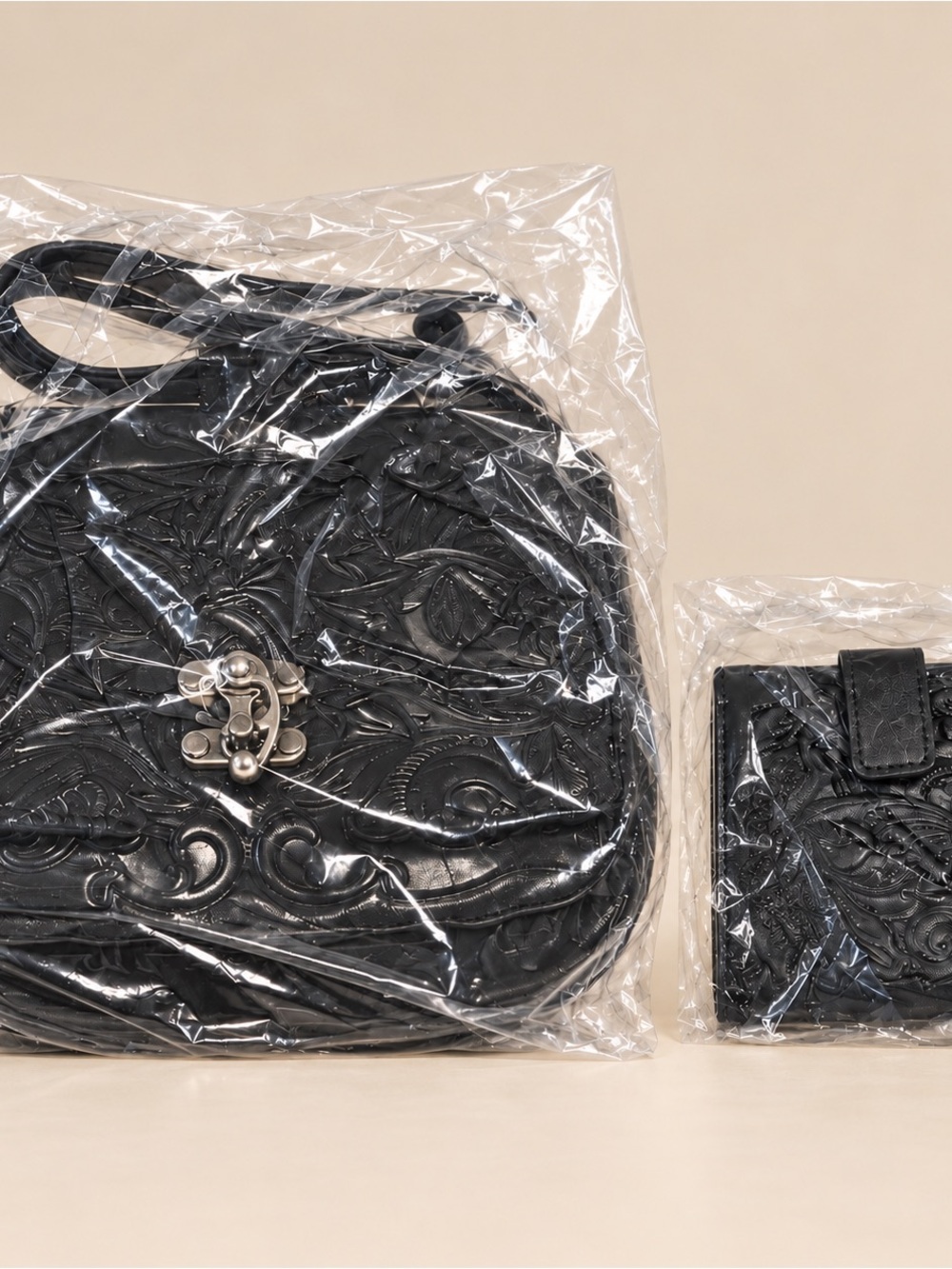 Patricia Nash Black Embossed Shoulder Bag & Matching Wallet- NWT